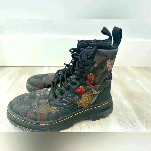 Rare Dr Martens Womens Size 5 Floral Canvas Rubbery T Ankle Boots Grunge - Picture 1 of 11